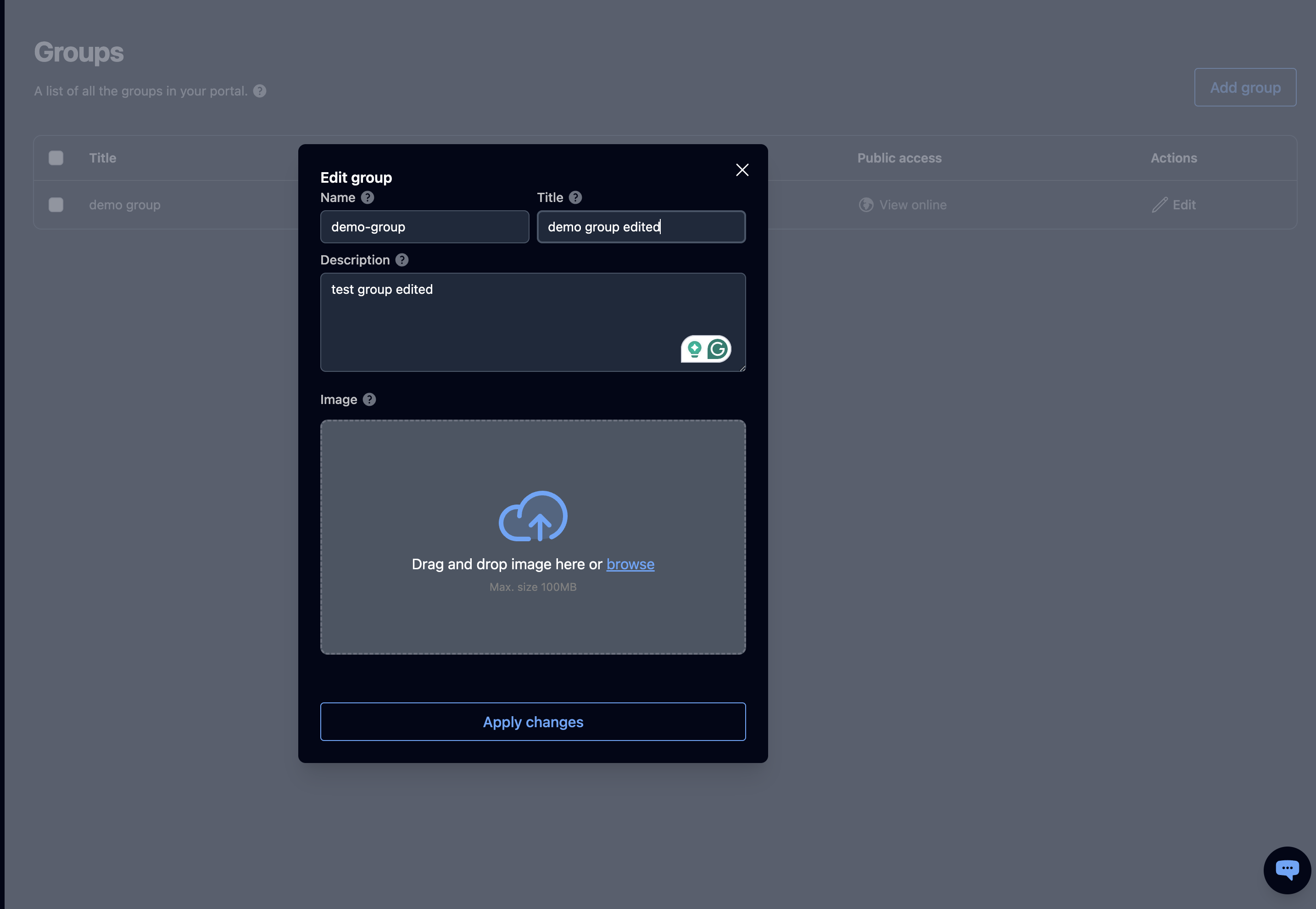 placeholder: edit group form