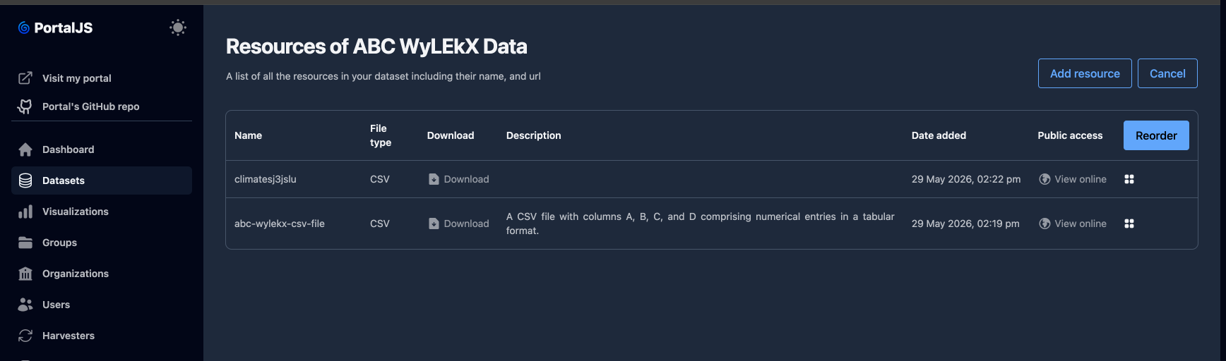placeholder: sortable resource list
