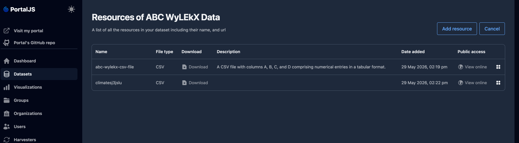 placeholder: sortable resource list