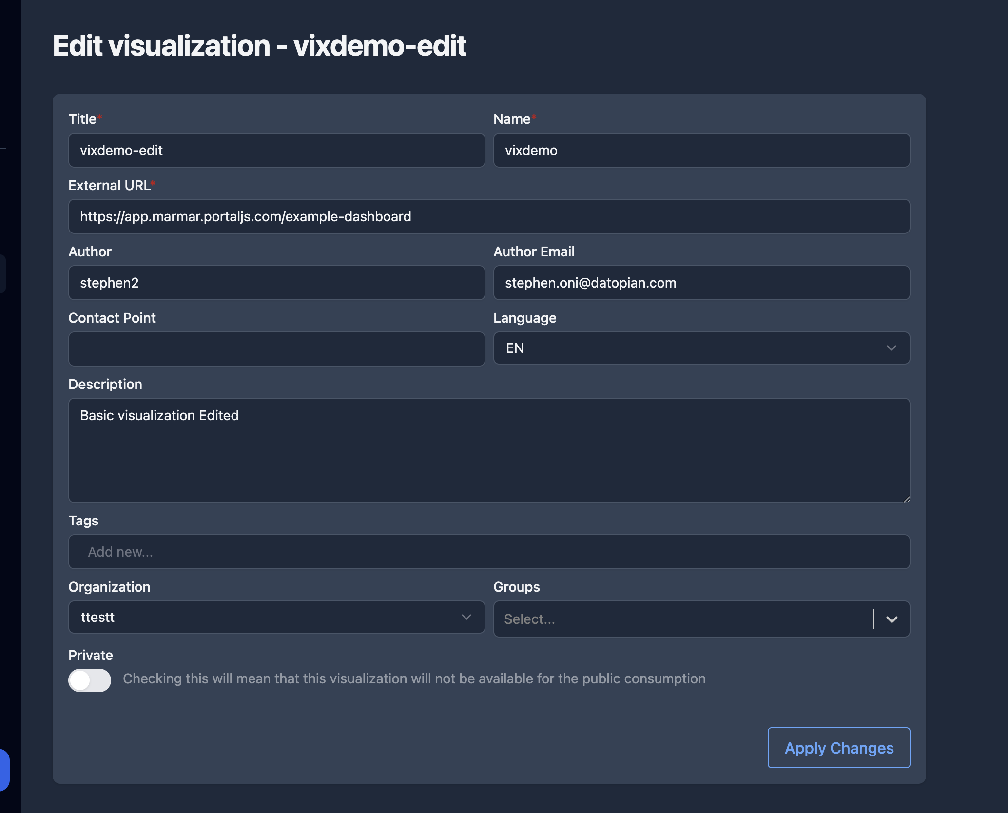 placeholder: edit visualization form