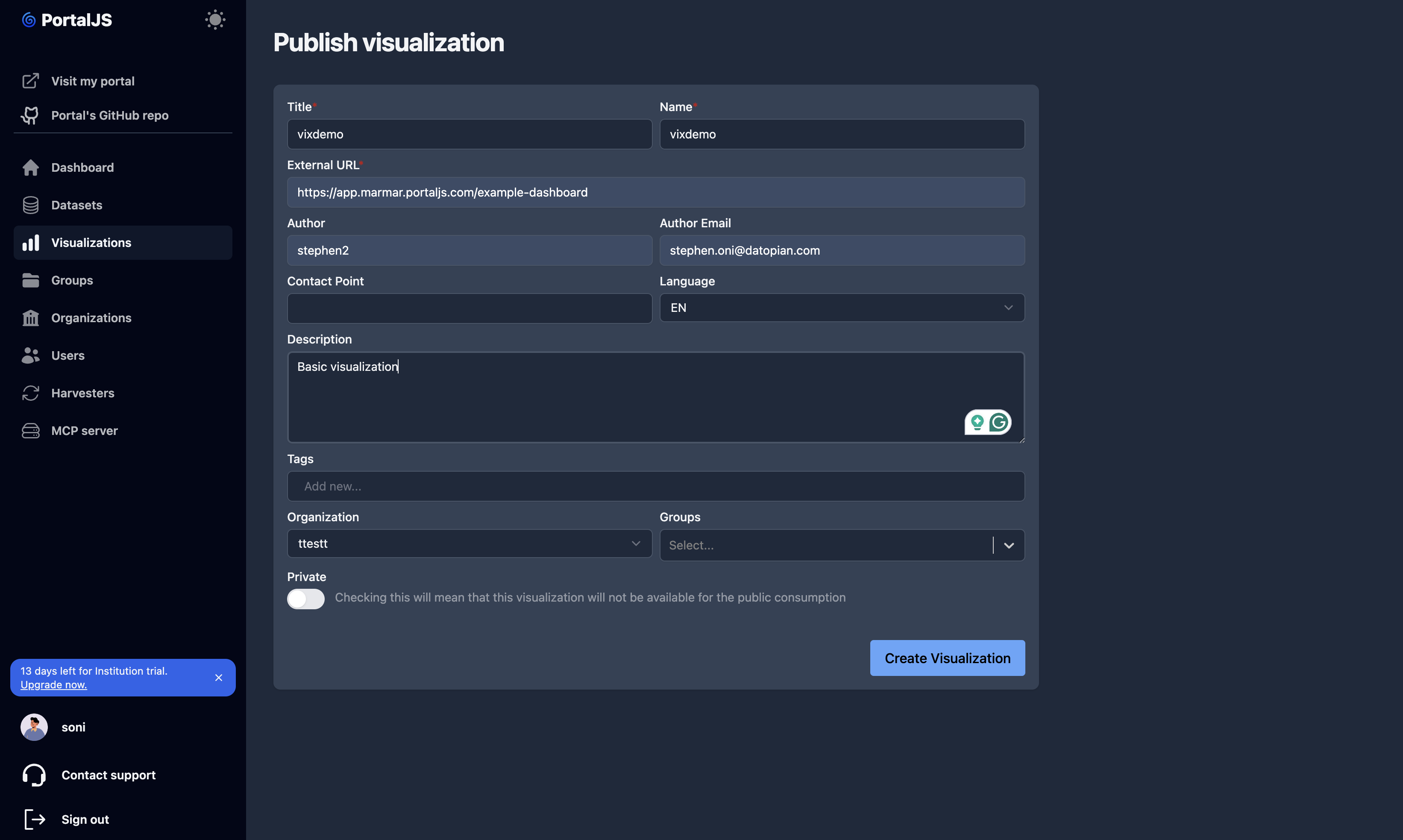 placeholder: publish form